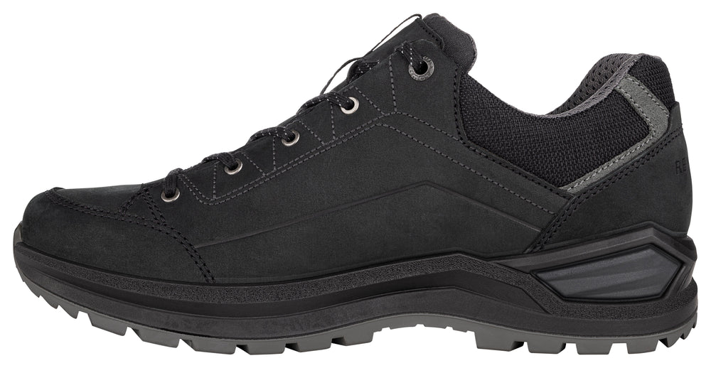 Men's LOWA RENEGADE EVO GTX LO hiking shoe in BLACK/GRAPHITE with GORE-TEX waterproof protection for hiking. SKU 3118679927