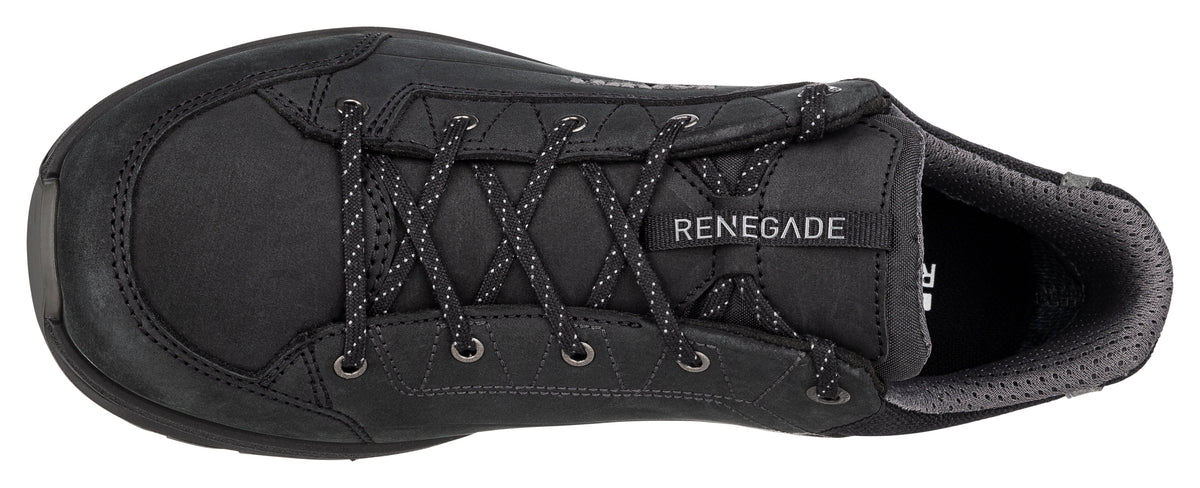 Men's LOWA RENEGADE EVO GTX LO hiking shoe in BLACK/GRAPHITE with GORE-TEX waterproof protection for hiking. SKU 3118679927