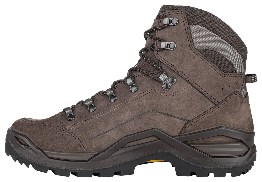 Men's LOWA RENEGADE EVO GTX MID hiking boot in ESPRESSO/SEAWEED with GORE-TEX waterproof protection for hiking and mountain use. SKU 3119164324, 3119174324