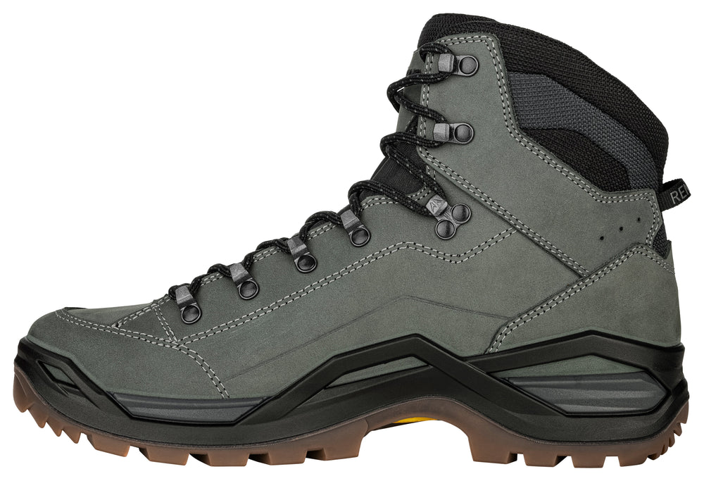Men's LOWA RENEGADE EVO GTX MID hiking boot in DARK GREY/BLACK with GORE-TEX waterproof protection for hiking and mountain use. SKU 3119169499