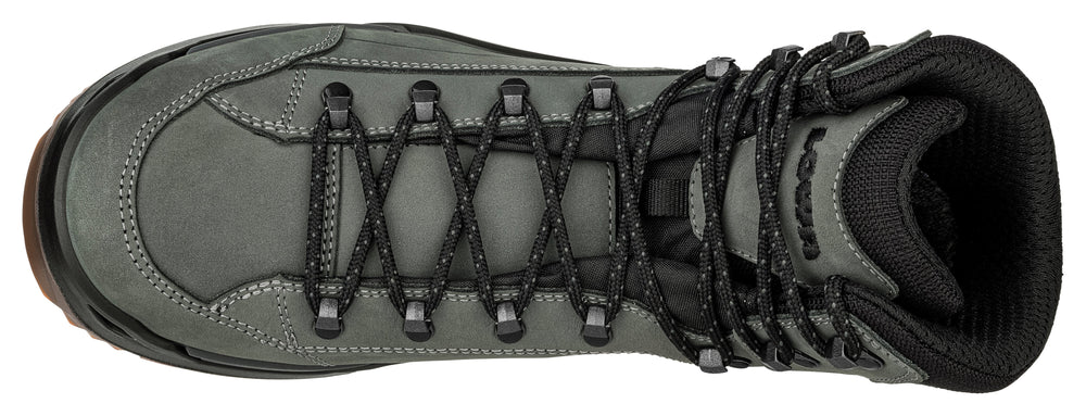 Men's LOWA RENEGADE EVO GTX MID hiking boot in DARK GREY/BLACK with GORE-TEX waterproof protection for hiking and mountain use. SKU 3119169499