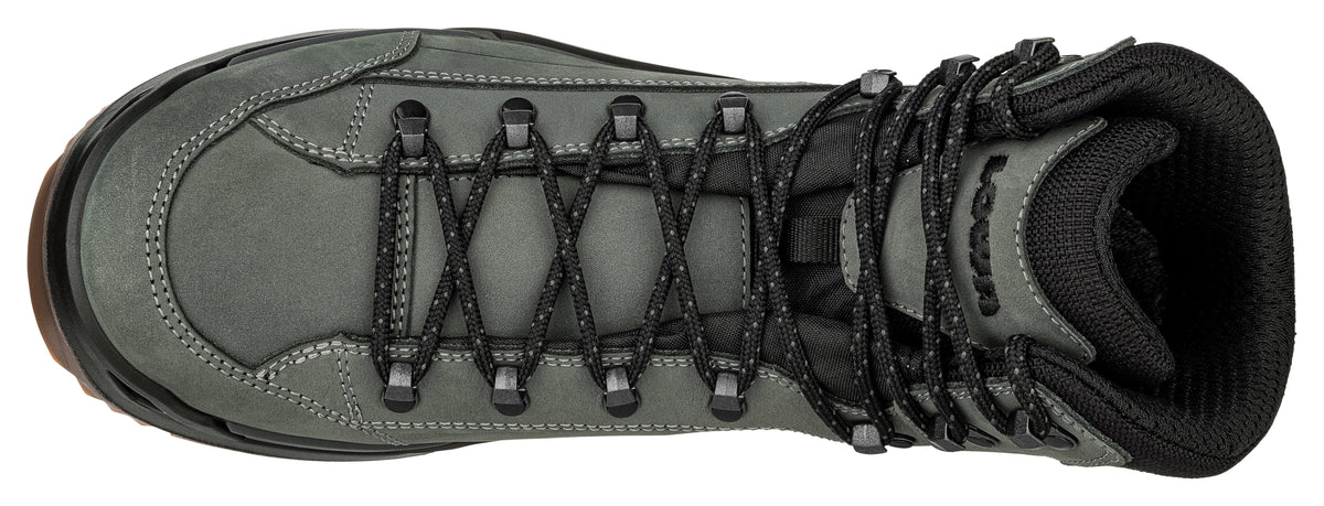 Men's LOWA RENEGADE EVO GTX MID hiking boot in DARK GREY/BLACK with GORE-TEX waterproof protection for hiking and mountain use. SKU 3119169499