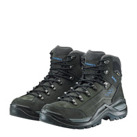 Men's LOWA RENEGADE EVO GTX MID hiking boot in ANTHRACITE/STEEL BLUE with GORE-TEX waterproof protection for hiking and mountain use. SKU 3119169780, 3119179780