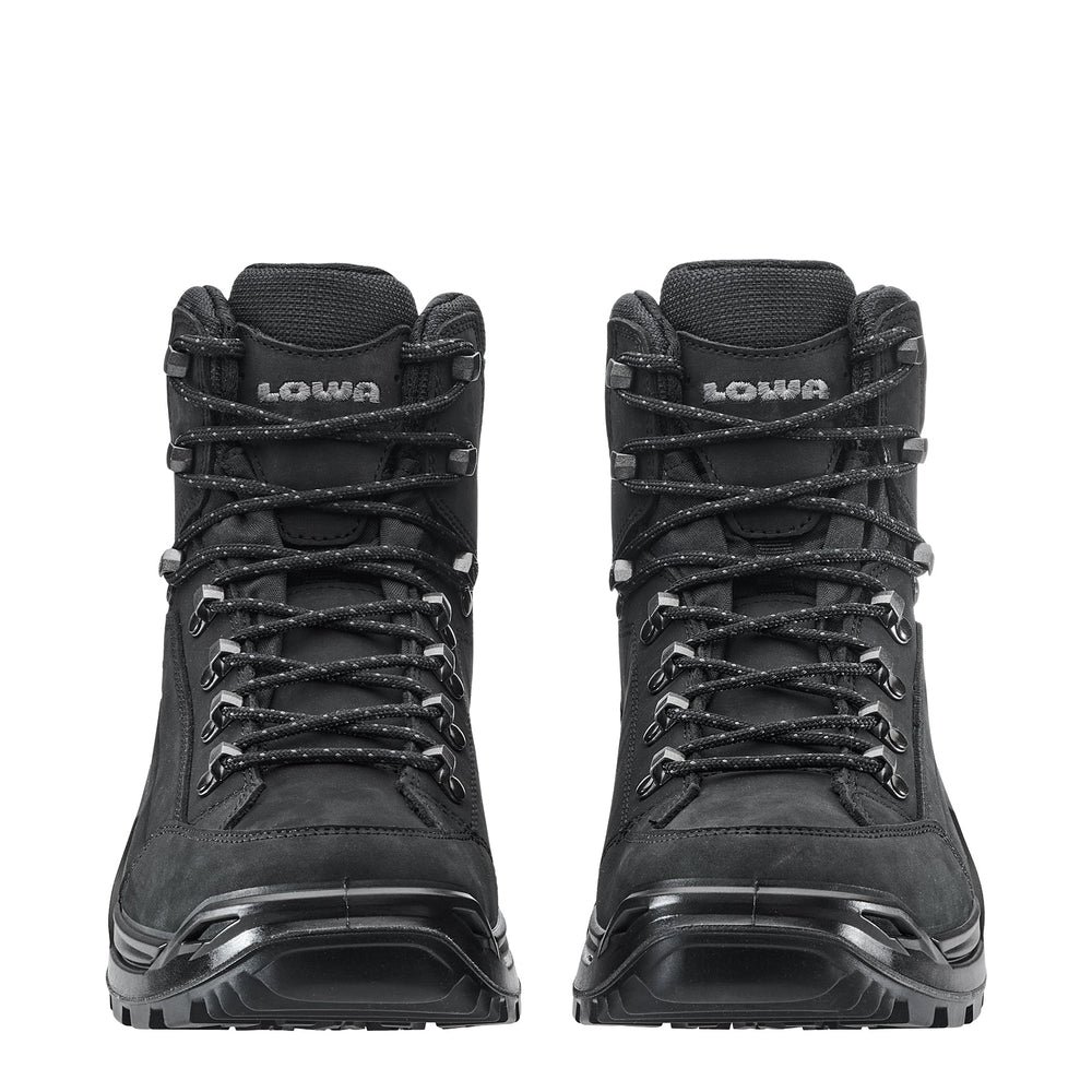 Men's LOWA RENEGADE EVO GTX MID hiking boot in DEEP BLACK with GORE-TEX waterproof protection for hiking and mountain use. SKU 3119160998, 3119170998