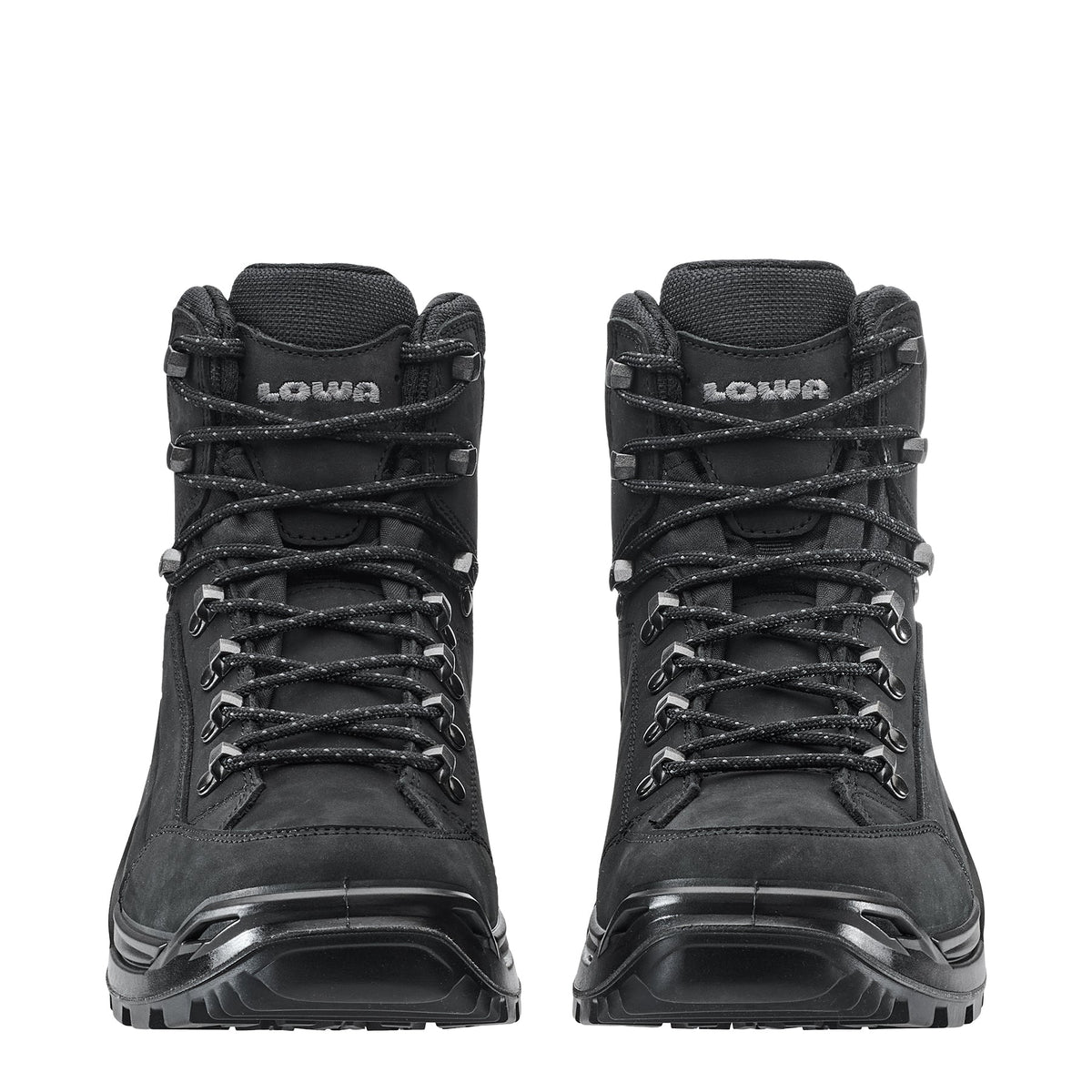 Men's LOWA RENEGADE EVO GTX MID hiking boot in DEEP BLACK with GORE-TEX waterproof protection for hiking and mountain use. SKU 3119160998, 3119170998
