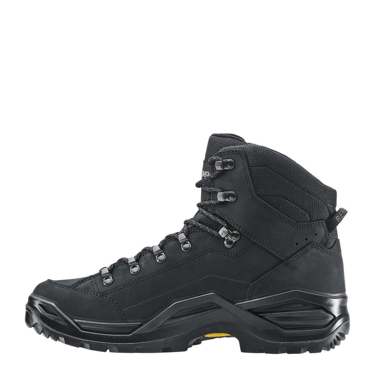 Men's LOWA RENEGADE EVO GTX MID hiking boot in DEEP BLACK with GORE-TEX waterproof protection for hiking and mountain use. SKU 3119160998, 3119170998