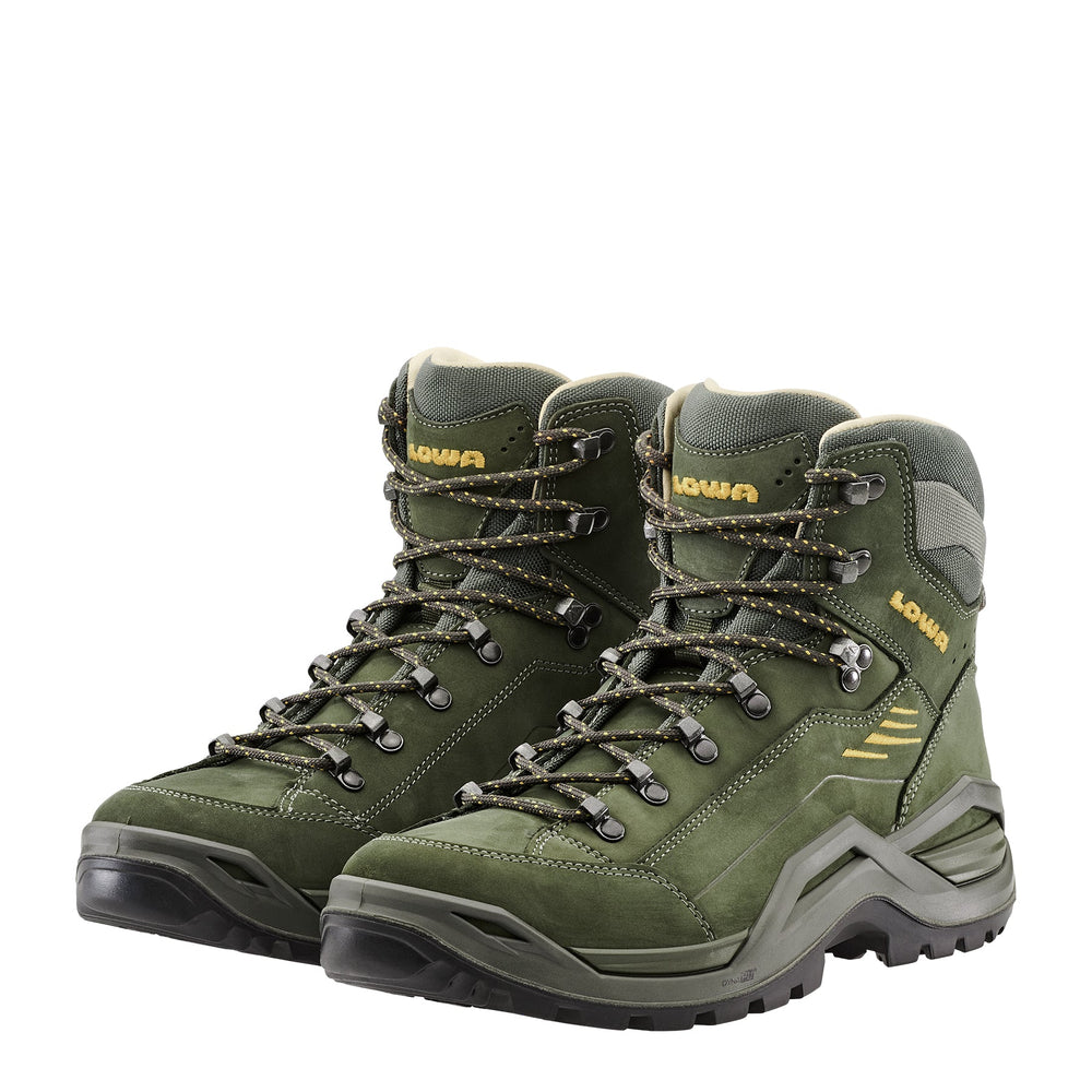 Men's LOWA RENEGADE EVO LL MID hiking boot in OLIVE/MUSTARD for hiking. SKU 3119707898