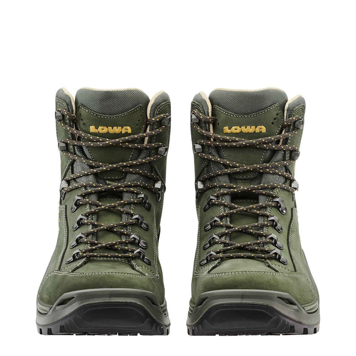 Men's LOWA RENEGADE EVO LL MID hiking boot in OLIVE/MUSTARD for hiking. SKU 3119707898