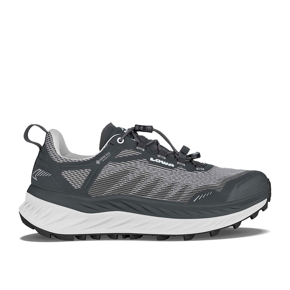 Women's LOWA FORTUX GTX WS trail running shoe in BLACK/WHITE with GORE-TEX waterproof protection for trail running and tactical and duty use. SKU 3218149990
