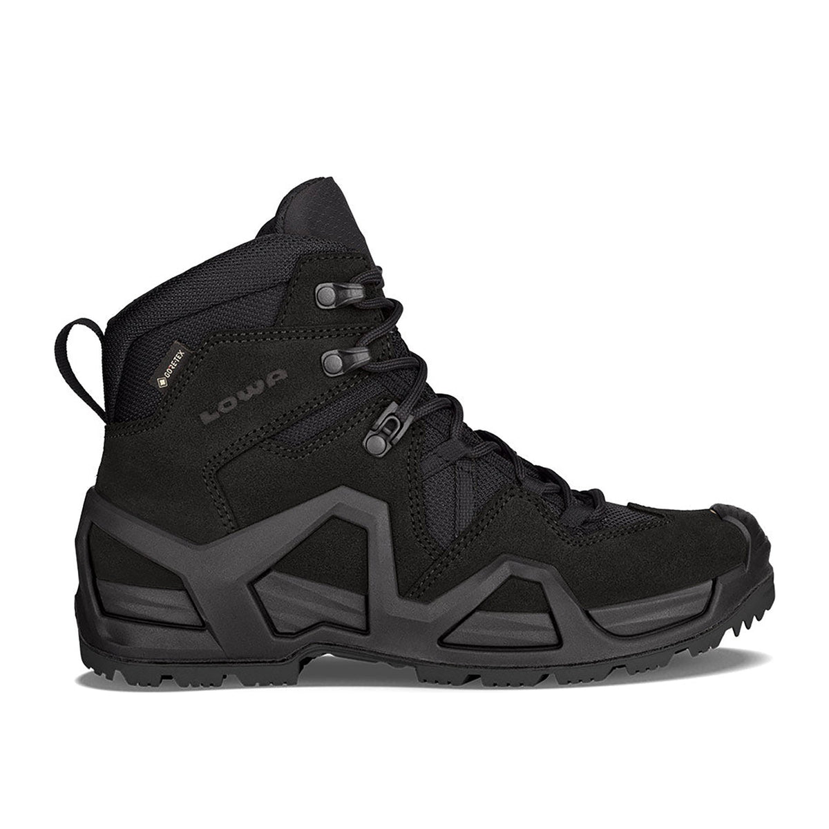 Women's LOWA ZEPHYR MK2 GTX MID WS tactical boot in BLACK (NEW GTX) with GORE-TEX waterproof protection for tactical and duty use. SKU 3218540999