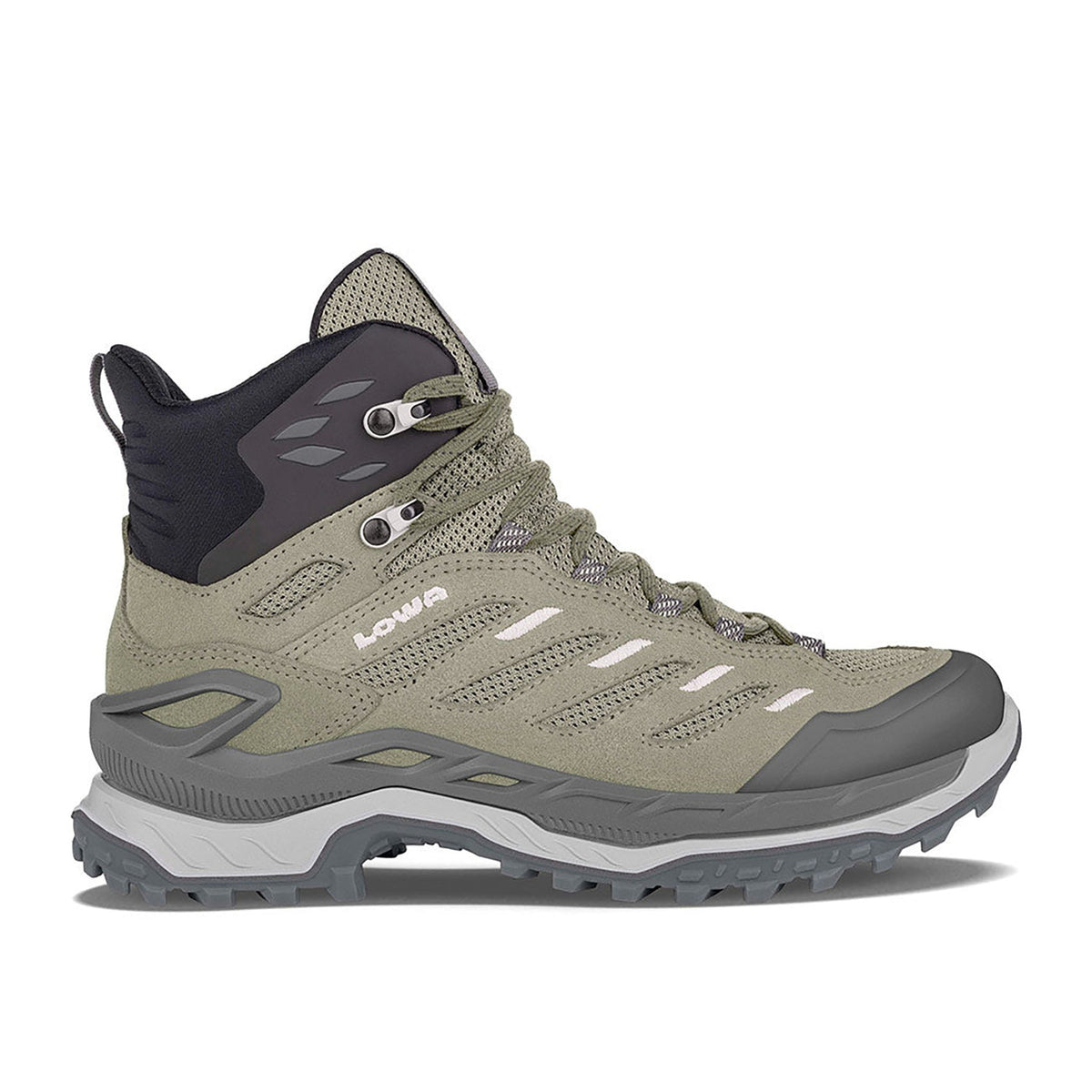 Women's LOWA INNOVO MID WS hiking boot in SEAWEED/GREY for hiking. SKU 3213367403