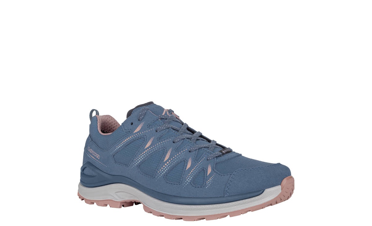 Women's LOWA INNOX EVO II GTX WS hiking boot in STEEL BLUE/BROWN ROSE with GORE-TEX waterproof protection for hiking. SKU 3214177914
