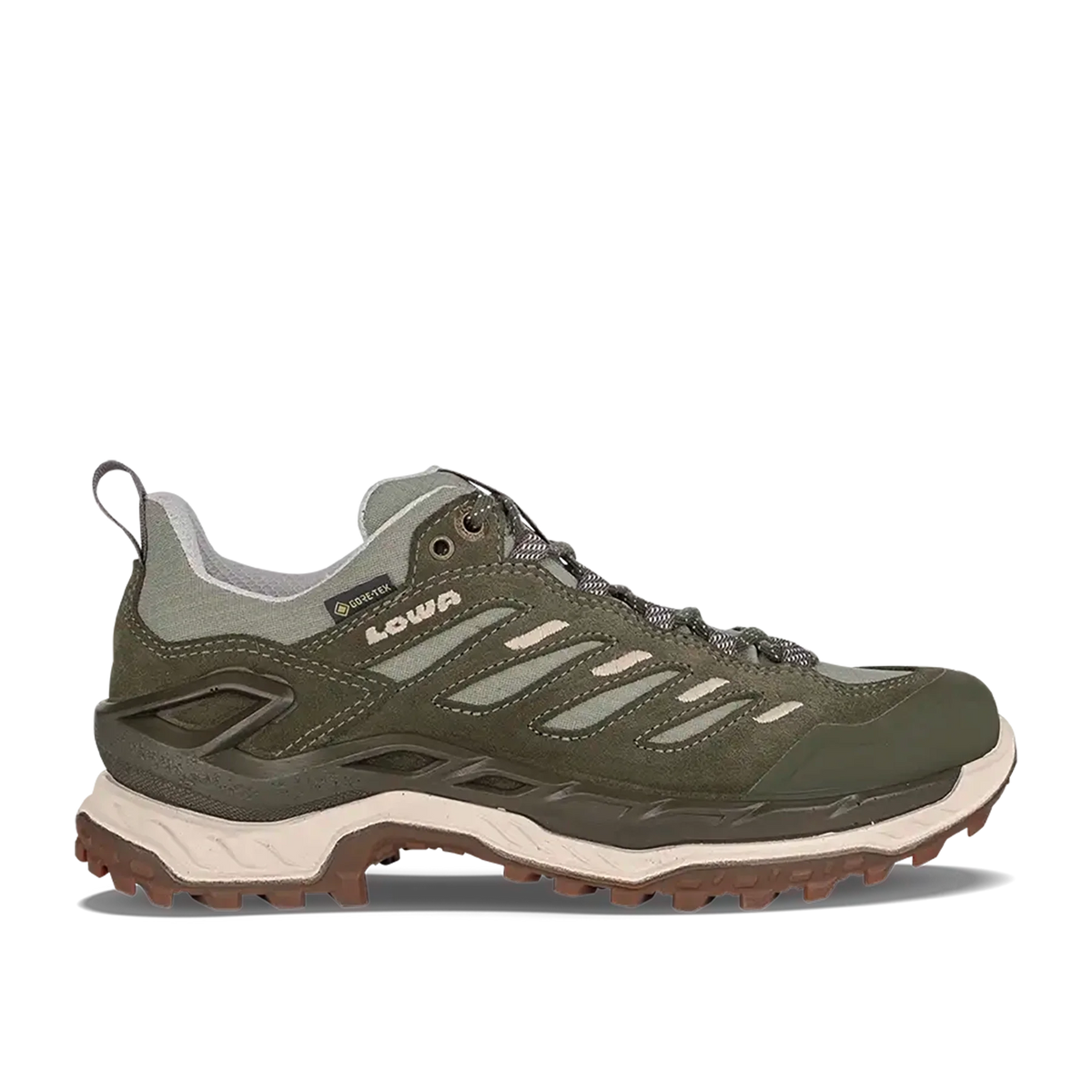 Women's LOWA INNOVO GTX LO WS hiking shoe in OLIVE/SAGE with GORE-TEX waterproof protection for hiking. SKU 3215507835