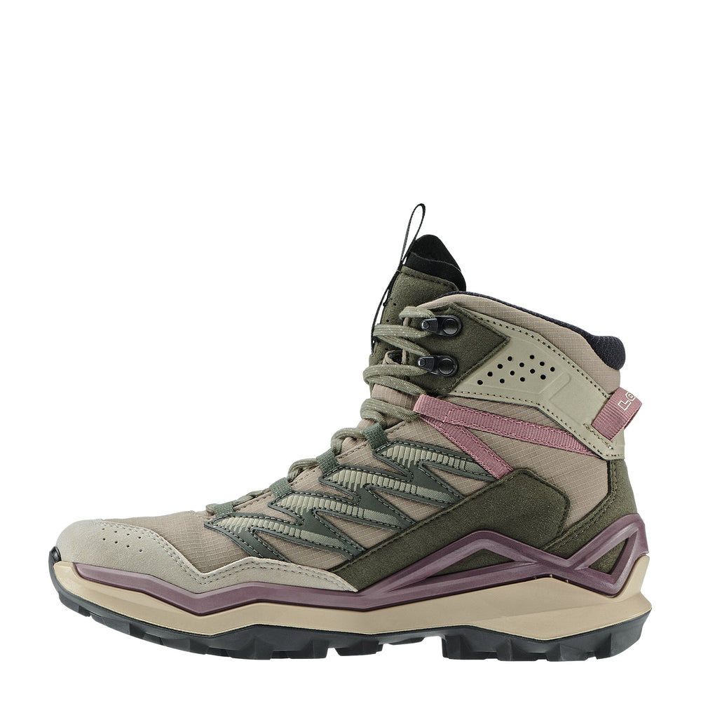 Women's LOWA MADDOX PRO GTX MID WS hiking boot in DESERT/OLD ROSE with GORE-TEX waterproof protection for hiking. SKU 3216204940