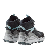 Women's LOWA MADDOX PRO GTX MID WS hiking boot in BLACK/GREY with GORE-TEX waterproof protection for hiking. SKU 3216209930, 3216219930