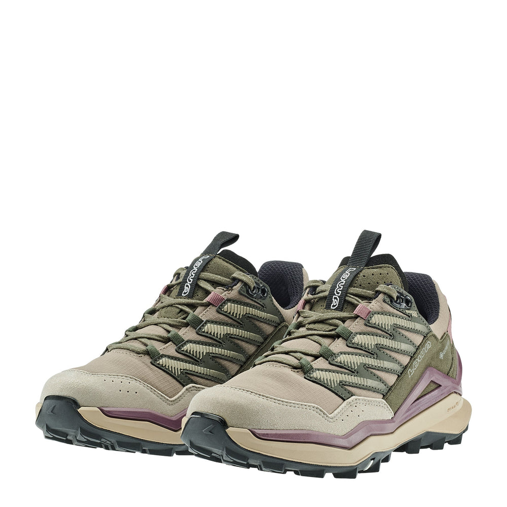 Women's LOWA MADDOX PRO GTX LO WS hiking shoe in DESERT/OLD ROSE with GORE-TEX waterproof protection for hiking. SKU 3216304940