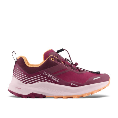 Women's LOWA FLOWTERRA GTX WS trail running shoe in BURGUNDY/BERRY with GORE-TEX waterproof protection for trail running. SKU 3216633751