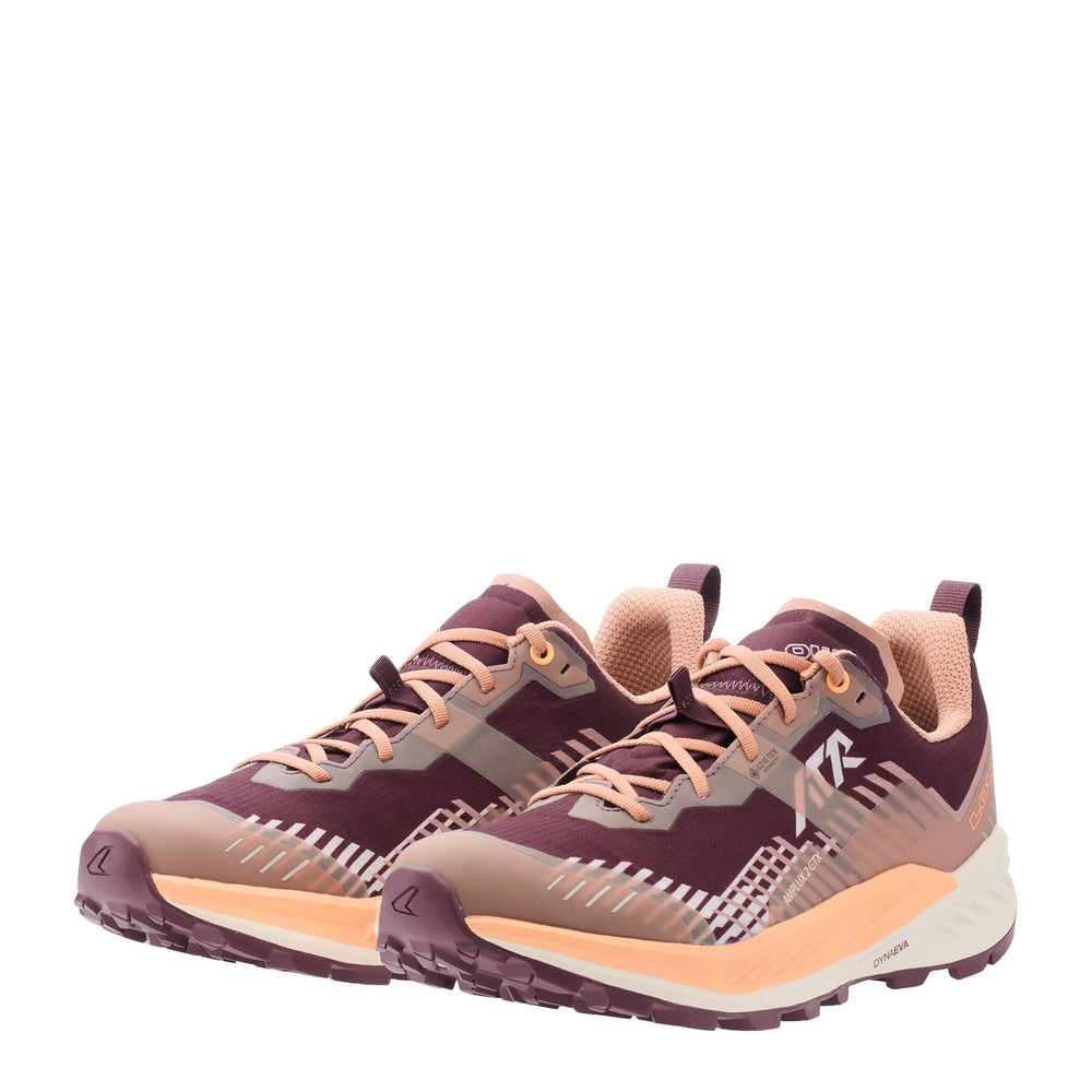 Women's LOWA AMPLUX 2 GTX WS trail running shoe in BURGUNDY/CLAY with GORE-TEX waterproof protection for trail running. SKU 3216853708