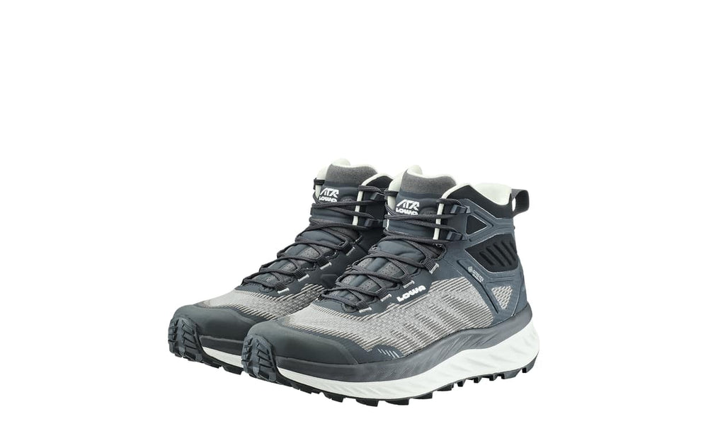 Women's LOWA FORTUX GTX QC WS trail running shoe in BLACK/WHITE with GORE-TEX waterproof protection for trail running and hiking. SKU 3218229990