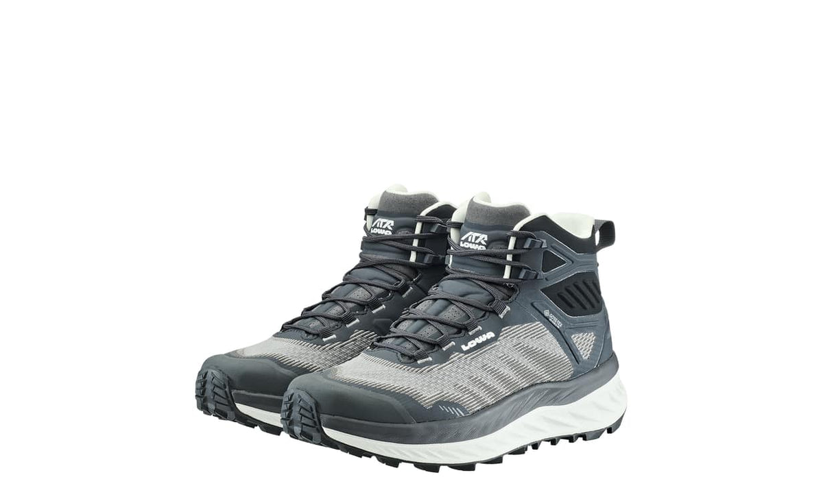 Women's LOWA FORTUX GTX QC WS trail running shoe in BLACK/WHITE with GORE-TEX waterproof protection for trail running and hiking. SKU 3218229990