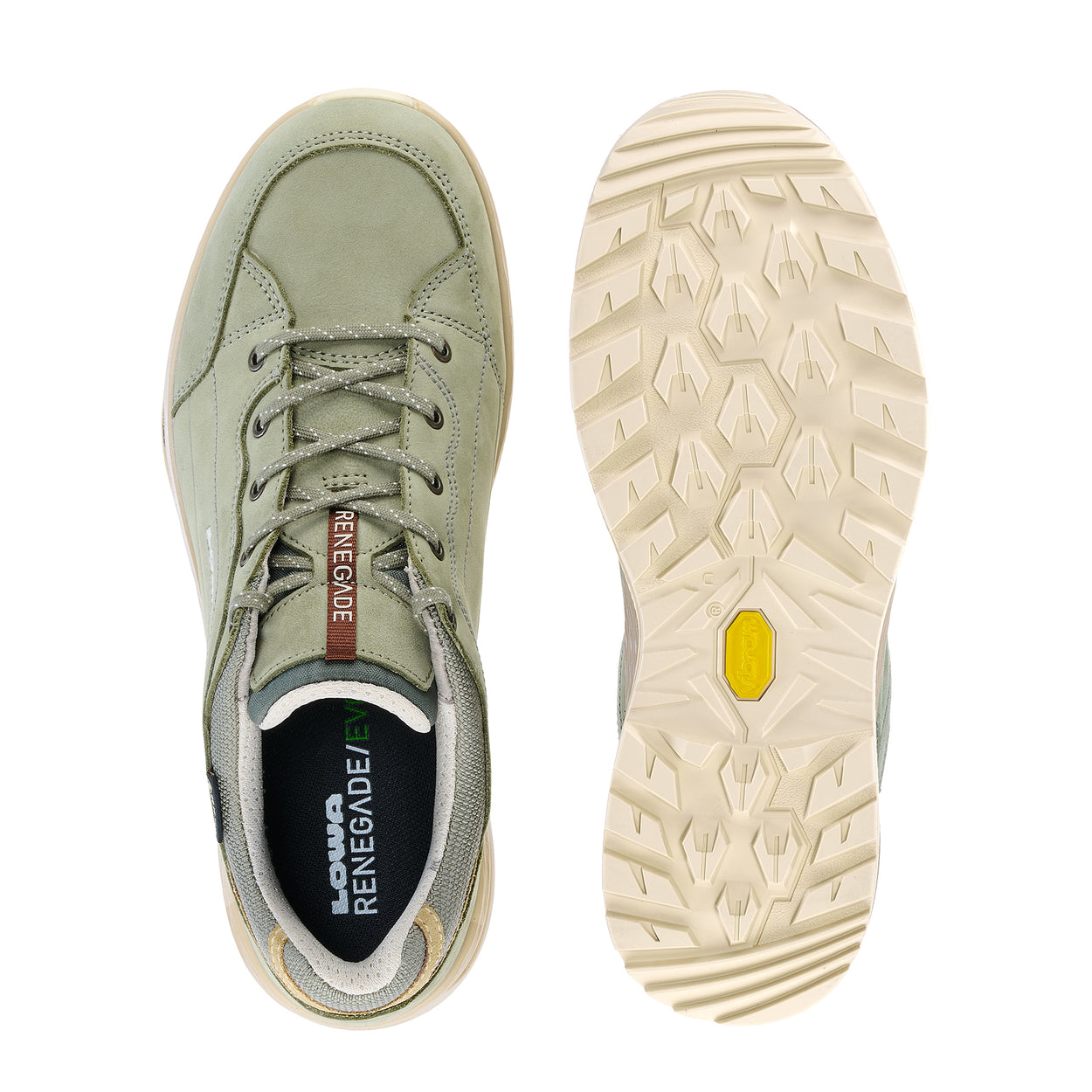 LOWA RENEGADE EVO GTX LO WS women's hiking shoe in sage, top-outsole profile