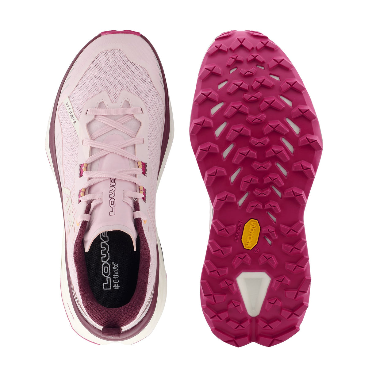 Women's LOWA SKYTERRA WS trail running shoe in LIGHT PINK/BURGUNDY for trail running. SKU 3218705547