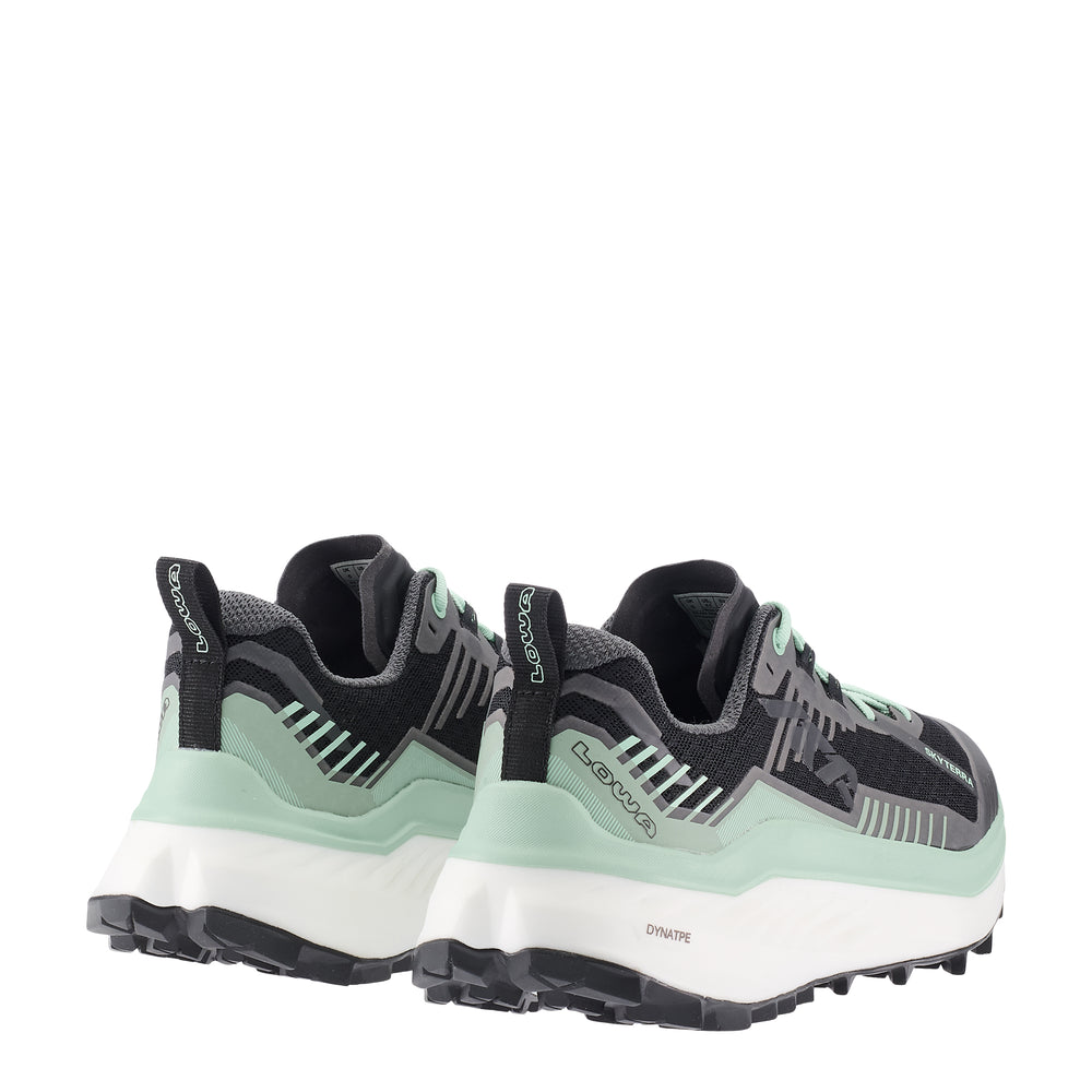 LOWA SKYTERRA WS women's trail running shoe in black/jade, back profile