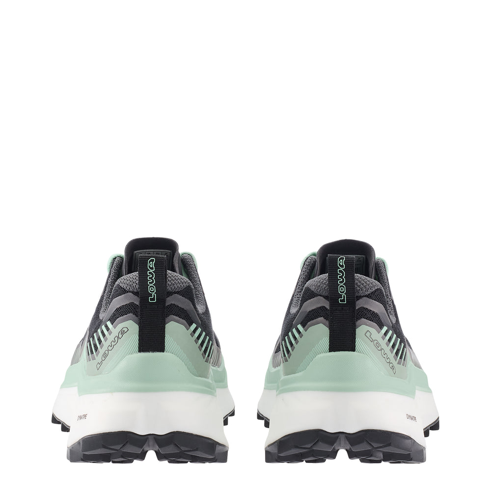 LOWA SKYTERRA WS women's trail running shoe in black/jade, heel profile