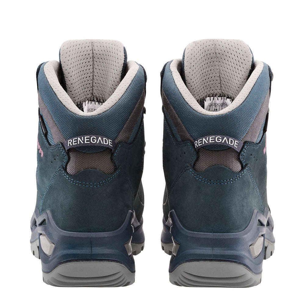 Women's LOWA RENEGADE EVO GTX MID WS hiking boot in STEEL BLUE/OLD ROSE with GORE-TEX waterproof protection for hiking and mountain use. SKU 3219169327