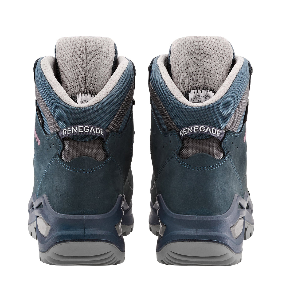 Women's LOWA RENEGADE EVO GTX MID WS hiking boot in STEEL BLUE/OLD ROSE with GORE-TEX waterproof protection for hiking and mountain use. SKU 3219169327