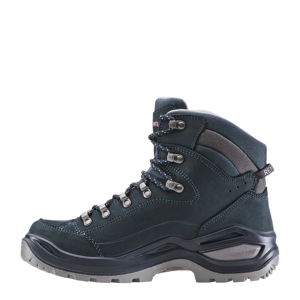 Women's LOWA RENEGADE EVO GTX MID WS hiking boot in STEEL BLUE/OLD ROSE with GORE-TEX waterproof protection for hiking and mountain use. SKU 3219169327