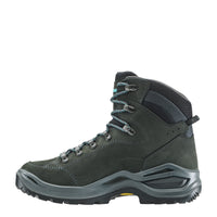 Women's LOWA RENEGADE EVO GTX MID WS hiking boot in ASPHALT/TURQUOISE with GORE-TEX waterproof protection for hiking and mountain use. SKU 3219169368, 3219179368, 3219189368