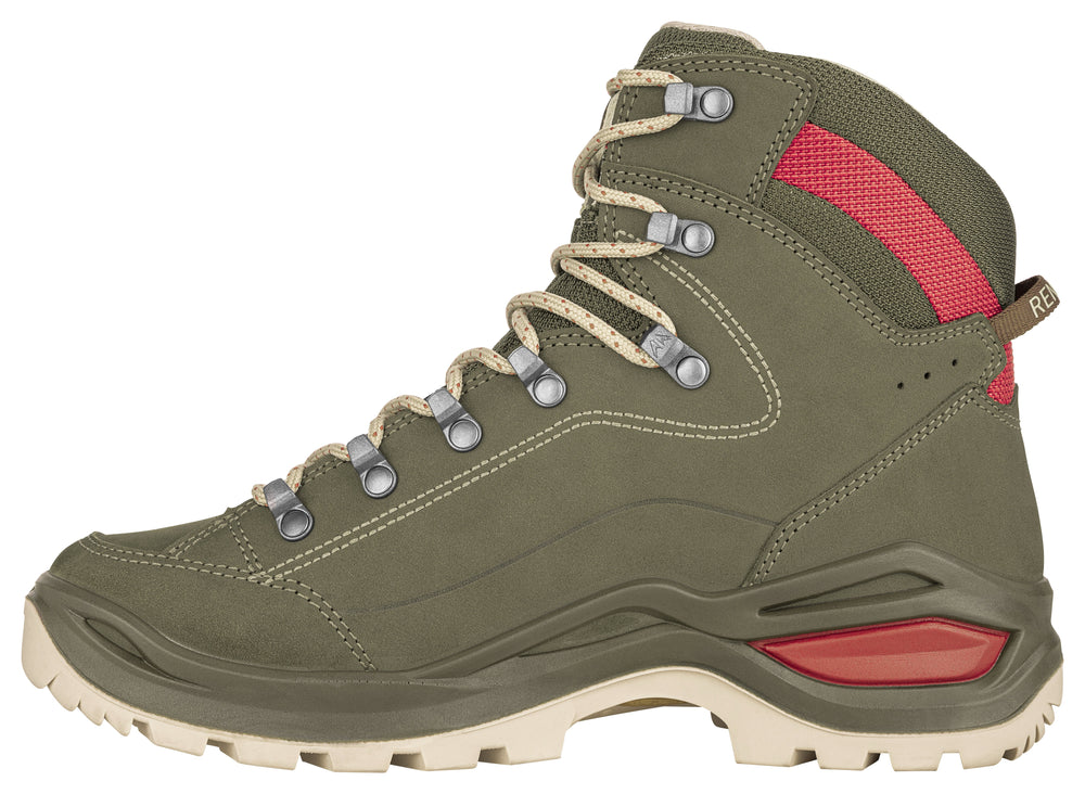Women's LOWA RENEGADE EVO GTX MID WS hiking boot in GREY GREEN/PANNA with GORE-TEX waterproof protection for hiking and mountain use. SKU 3219169629