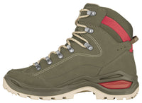 Women's LOWA RENEGADE EVO GTX MID WS hiking boot in GREY GREEN/PANNA with GORE-TEX waterproof protection for hiking and mountain use. SKU 3219169629