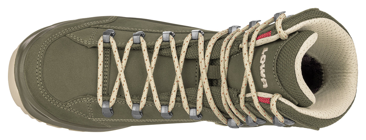 Women's LOWA RENEGADE EVO GTX MID WS hiking boot in GREY GREEN/PANNA with GORE-TEX waterproof protection for hiking and mountain use. SKU 3219169629