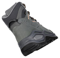 Women's LOWA RENEGADE EVO GTX MID WS hiking boot in GRAPHITE/APRICOT with GORE-TEX waterproof protection for hiking and mountain use. SKU 3219169675, 3219179675