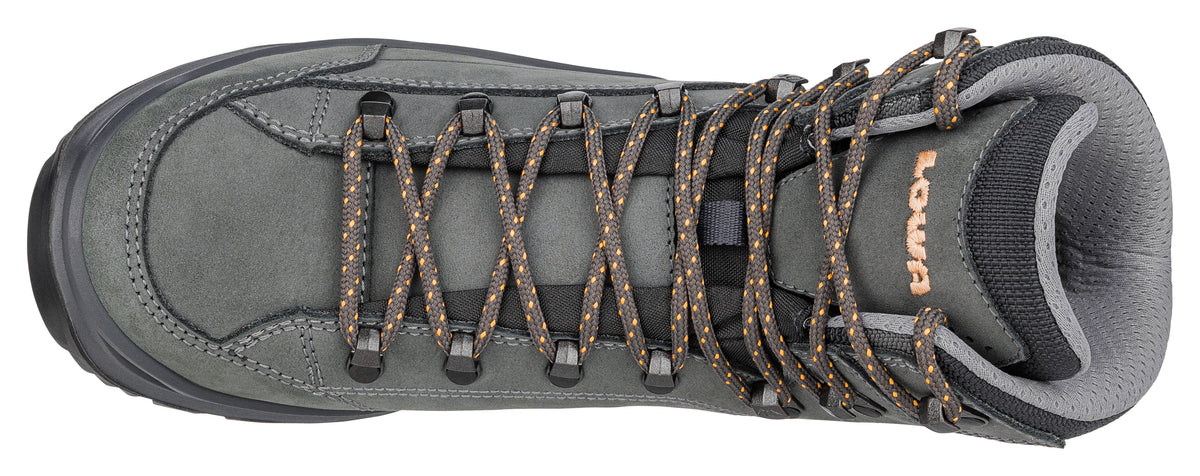 Women's LOWA RENEGADE EVO GTX MID WS hiking boot in GRAPHITE/APRICOT with GORE-TEX waterproof protection for hiking and mountain use. SKU 3219169675, 3219179675