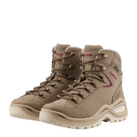 Women's LOWA RENEGADE EVO GTX MID WS hiking boot in SAND/BURGUNDY with GORE-TEX waterproof protection for hiking and mountain use. SKU 3219164347