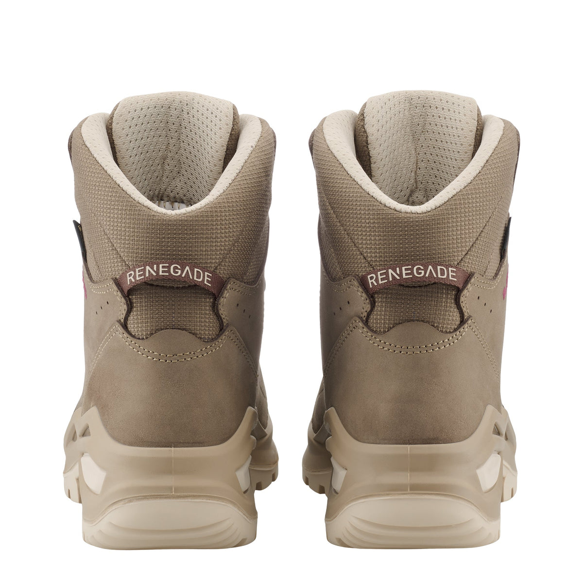 Women's LOWA RENEGADE EVO GTX MID WS hiking boot in SAND/BURGUNDY with GORE-TEX waterproof protection for hiking and mountain use. SKU 3219164347