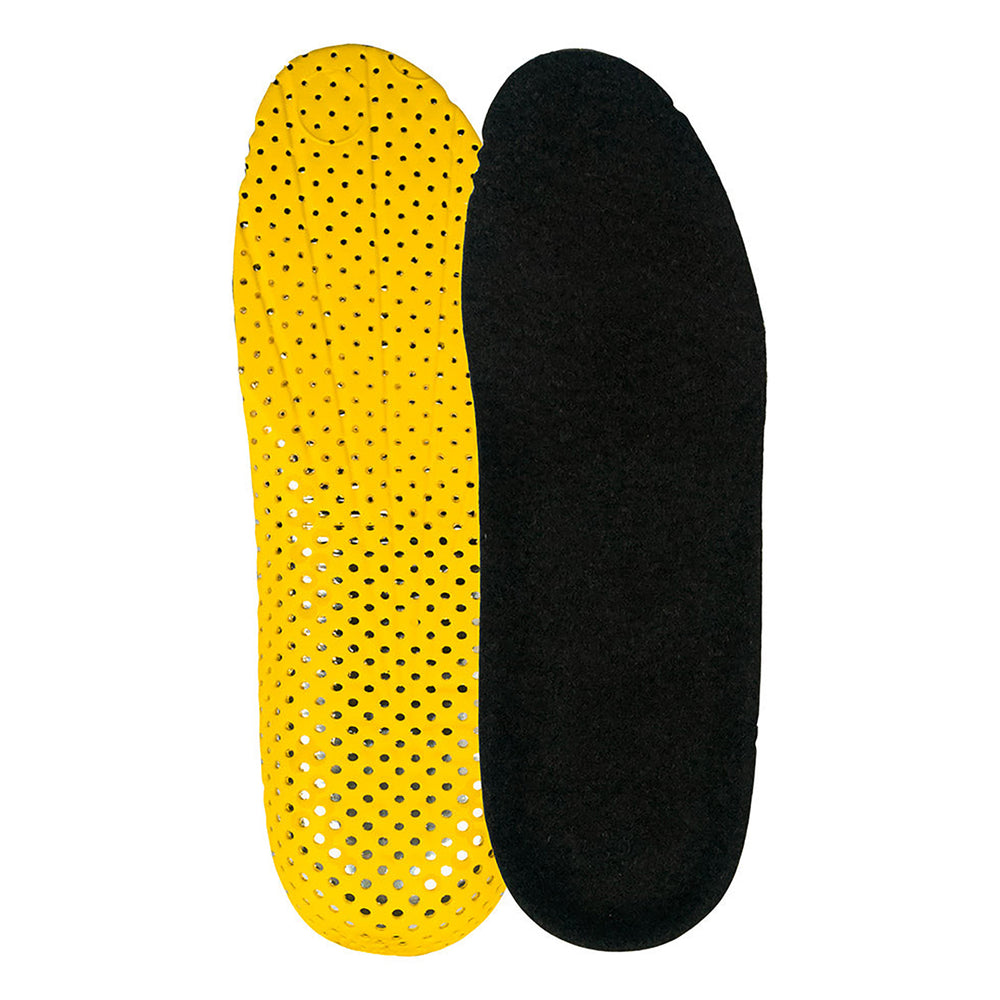 Unisex LOWA INSULATE PRO insole in yellow and black with a perforated top and an extra insulating lining for warmth and comfort in boots on cold days.