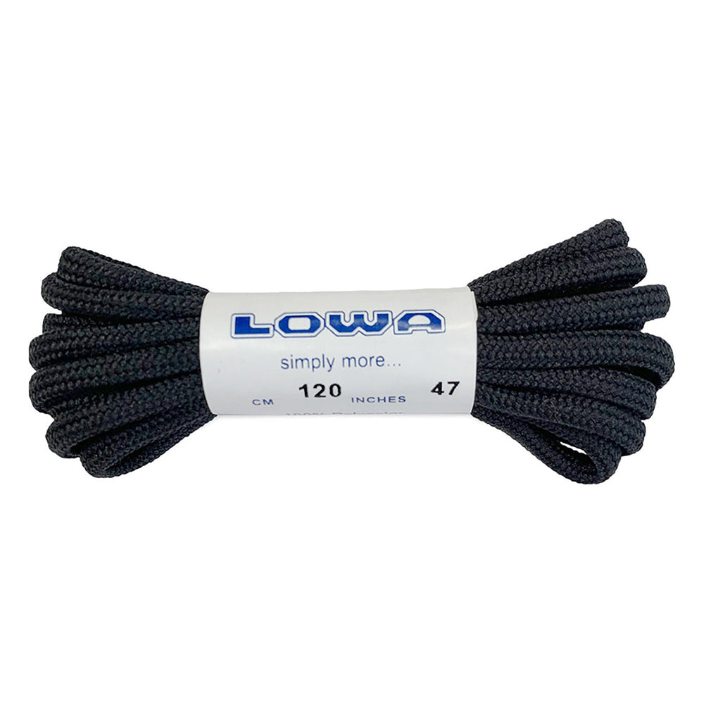 LOWA BOOT LACES in BLACK/BLACK. SKU 8305809999, 8305819999, 8305839999, 8305849999, 8305859999, 8305870999, 9305809999