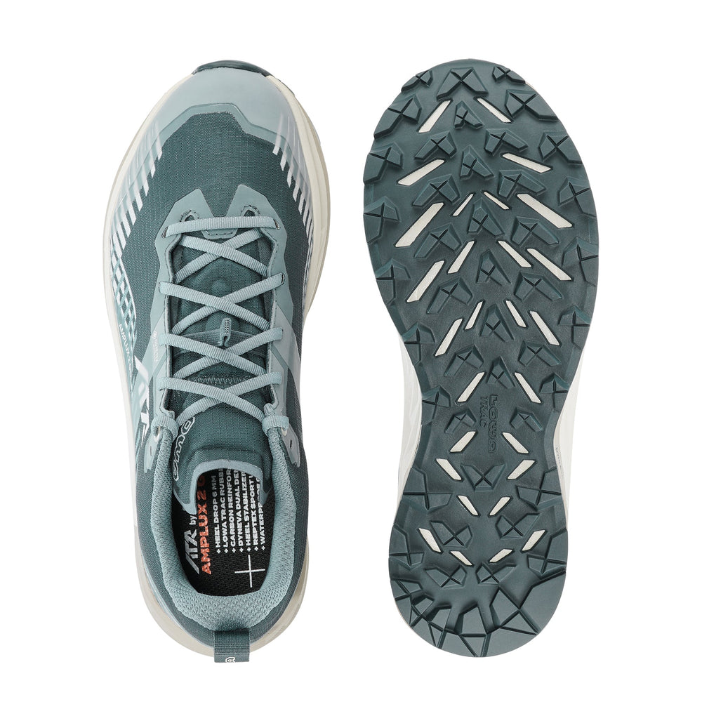 Women's LOWA AMPLUX 2 GTX WS trail running shoe in SMOKE BLUE/SLATE BLUE with GORE-TEX waterproof protection for trail running. SKU 3216856663