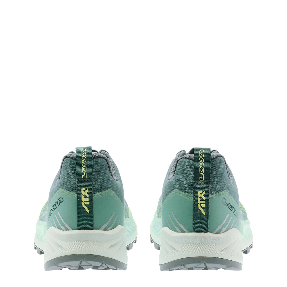 Women's LOWA AMPLUX 2 GTX WS trail running shoe in PETROL/MINT with GORE-TEX waterproof protection for trail running. SKU 3216857441
