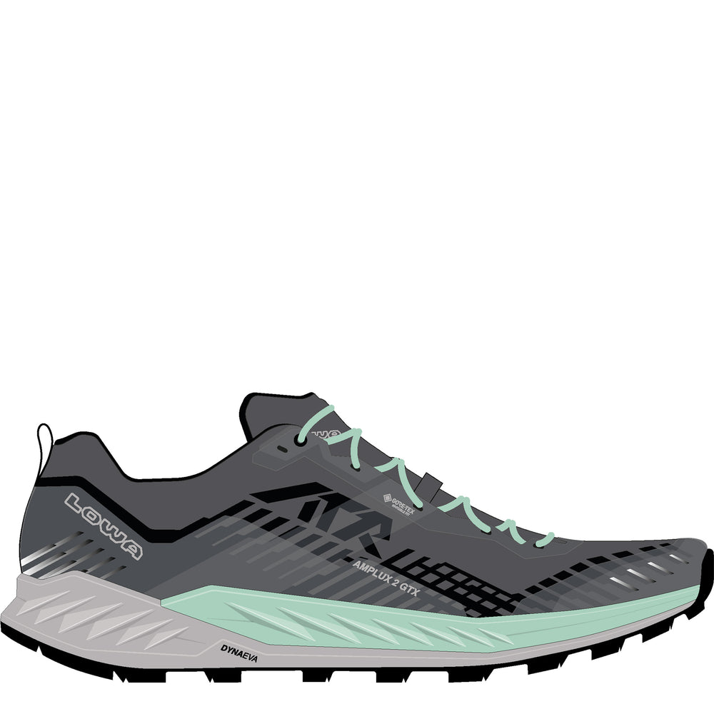 LOWA AMPLUX 2 GTX WS women's trail running shoe in grey/jade, side profile