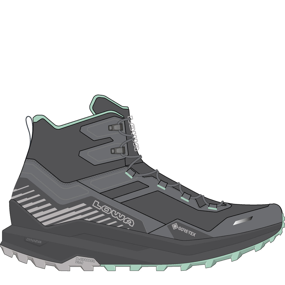 LOWA FLOWTERRA GTX QC WS women's hiking boot in grey/jade, side profile