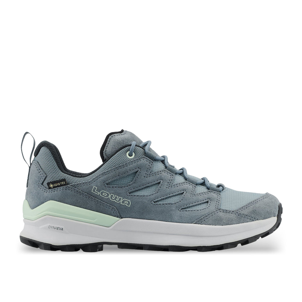 LOWA TETONIX GTX LO WS women's hiking shoe in smoke blue/slate blue, side profile